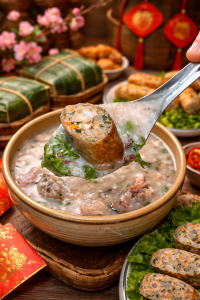 dồi sụn ăn với cháo lòng