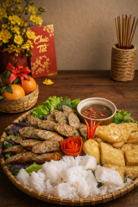 dồi sụn chiên ăn kèm dưa góp